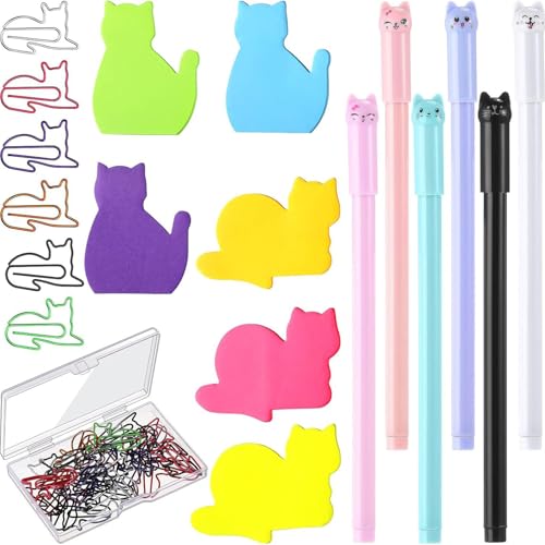 Katzen Themen School Stationery Set Mit 6 Farbkleber Notizpapier 30 Metallpapier Clip 6 Gel Pen Für Kid Boy Student Student von GKYQVE