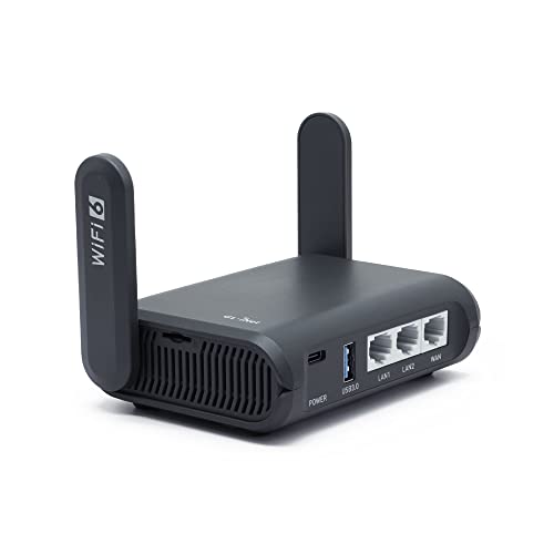 GL.iNet AXT1800 (Slate AX) Klein Gigabit WLAN WiFi 6 Router für Zuhause & Reisen, Geschwindigkeit bis zu 1.800 Mbit/s, Dualband 6, 3 Gigabit LAN Ports, VPN / WPA3 / IPV6, MU-MIMO, OFDMA von GL.iNet