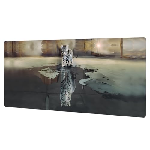 GLANDOTU Gaming Mauspad - Mousepad 1200 x 600 × 3 MM - XXXL Mousepad groß mit Motiv Rutschfestem Gummiboden, Verlängertes großes Mauspad, genähte Kanten Mauspad, Katzen & Tiger von GLANDOTU