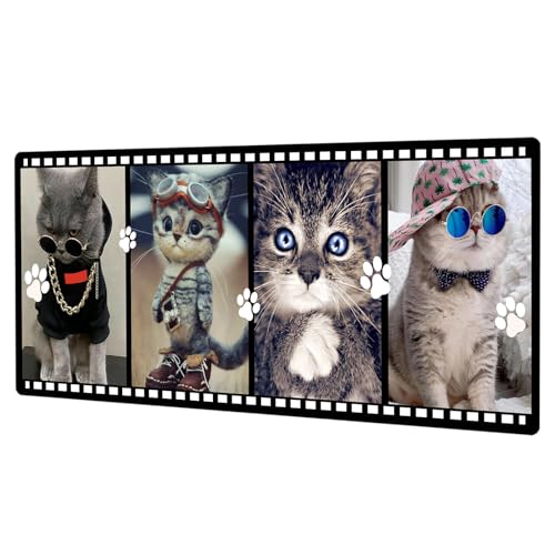 GLANDOTU Gaming Mauspad - Mousepad 900 x 400 × 3 MM - XXL Mousepad groß mit Motiv Rutschfestem Gummiboden, verbessert Präzision und Geschwindigkeit, genähte Kanten Mauspad, Four Cats von GLANDOTU