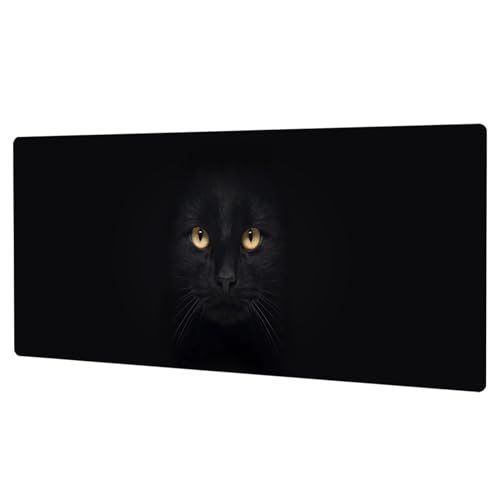 GLANDOTU Gaming Mauspad - Mousepad 900 x 400 × 3 MM - XXL Mousepad groß mit Motiv Rutschfestem Gummiboden, verbessert Präzision und Geschwindigkeit, genähte Kanten Mauspad, Schwarze Katze von GLANDOTU