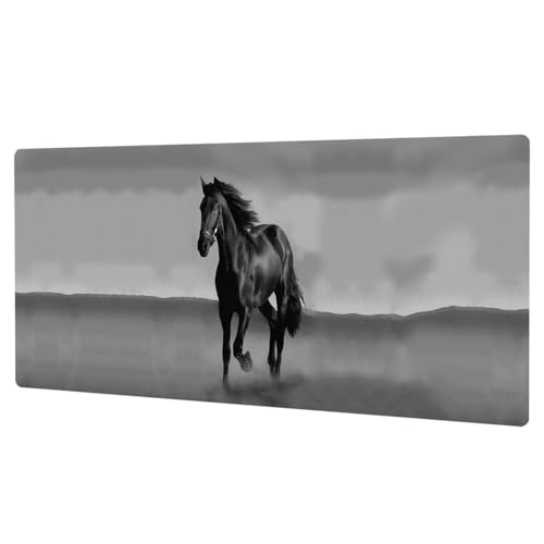 GLANDOTU Gaming Mauspad - Mousepad 900 x 400 × 3 MM - XXL Mousepad groß mit Motiv Rutschfestem Gummiboden, verbessert Präzision und Geschwindigkeit, genähte Kanten Mauspad, Schwarzes Pferd von GLANDOTU