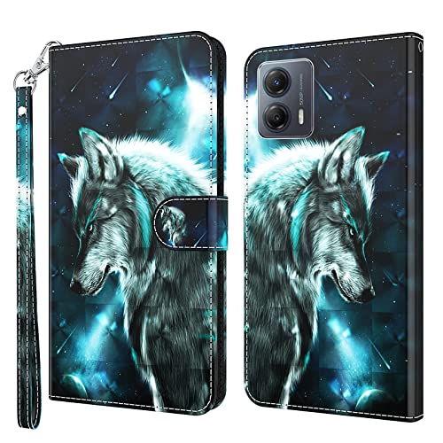 GLANDOTU Handyhülle für Motorola Moto G13/G23/G53 Lederhülle [Standfunktion] [Magnet] Stoßfeste Premium Flip PU Leder Cover Case Klapphülle Motorola G13/G23/G53 Schutzhülle -Wolf von GLANDOTU