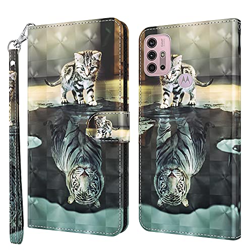 GLANDOTU Handyhülle für Motorola Moto G30 / Moto G20 / Moto G10 Hülle Klappbar Lederhülle [Standfunktion] [Magnet] Premium Flip PU Leder Cover Case Moto G30 Schutzhülle - Katze & Tiger von GLANDOTU