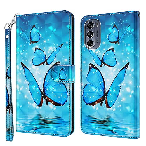 GLANDOTU Handyhülle für Motorola Moto G62 Lederhülle [Standfunktion] [Magnet] Stoßfeste Premium Flip PU Leder Cover Case Klapphülle Motorola G62 Schutzhülle (Blauer Schmetterling) von GLANDOTU