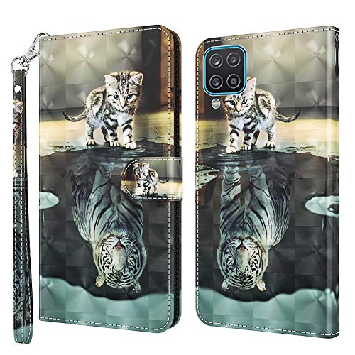 GLANDOTU Handyhülle für Samsung Galaxy A12 5G Hülle Klappbar Lederhülle [Standfunktion] [Magnet] Premium Flip PU Leder Schutzhülle Cover Case Samsung A12 5G Ledertasche (Katze & Tiger) von GLANDOTU