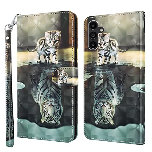 GLANDOTU Handyhülle für Samsung Galaxy A14 5G / 4G Lederhülle [Standfunktion] [Magnetverschluss] Stoßfest Flip PU Leder Cover Case Klapphülle Samsung A14 Schutzhülle (Katze & Tiger) von GLANDOTU