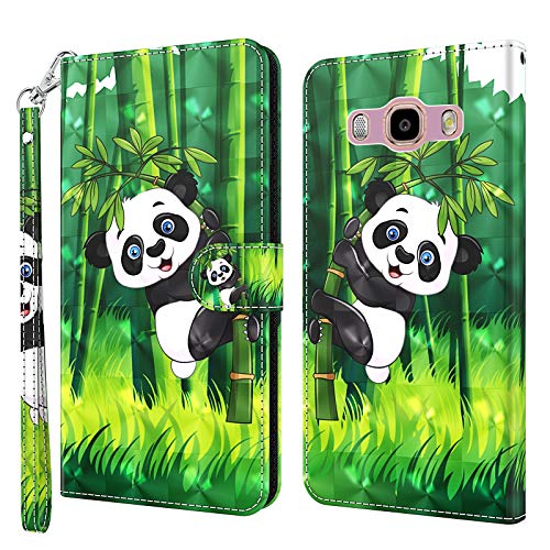 GLANDOTU Handyhülle für Samsung Galaxy J3 2016 Lederhülle [Standfunktion] [Magnetverschluss] Stoßfest Flip PU Leder Cover Case Klapphülle Samsung Galaxy J3 Schutzhülle - Panda von GLANDOTU