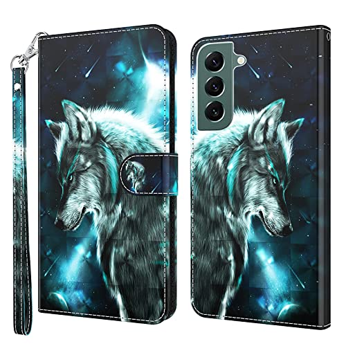 GLANDOTU Leder Flip Case für Samsung Galaxy S22 Plus 5G - Magnetische Brieftasche Hülle mit [Weicher TPU Schutzhülle] Wallet Cover Kartenfächern & Standfunktion, Wolf von GLANDOTU