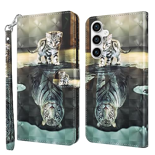 GLANDOTU Handyhülle für Samsung Galaxy S23 FE 2023 Lederhülle [Standfunktion] [Magnetverschluss] Stoßfest Flip PU Leder Cover Case Klapphülle Samsung S23 FE Schutzhülle - Katze & Tiger von GLANDOTU