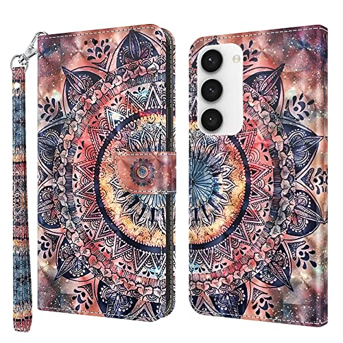 GLANDOTU Handyhülle für Samsung Galaxy S23 Lederhülle Klapphülle Premium Leder Brieftasche Schutzhülle [Kartenfach][Standfunktion] Handytasche Cover Case für Samsung S23 - Mandala von GLANDOTU