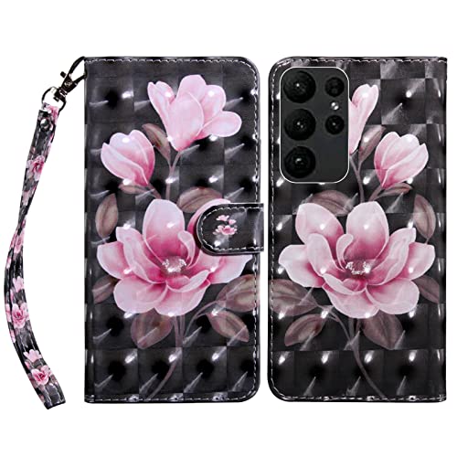 GLANDOTU Handyhülle für Samsung Galaxy S23 Ultra Lederhülle Klapphülle Premium Leder Brieftasche Schutzhülle [Kartenfach][Standfunktion] Handytasche Case für Samsung S23 Ultra - Lotus von GLANDOTU