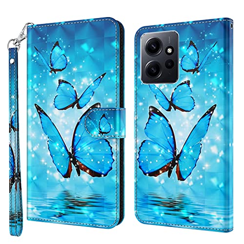GLANDOTU Handyhülle für Xiaomi Redmi Note 12 4G Lederhülle [Standfunktion] [Magnet] Stoßfeste Premium Flip PU Leder Cover Case Klapphülle Redmi Note 12 4G Schutzhülle - Blauer Schmetterling von GLANDOTU