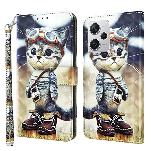 GLANDOTU Handyhülle für Xiaomi Redmi Note 12 Pro Plus 5G Lederhülle Klapphülle Brieftasche Schutzhülle [Kartenfach][Standfunktion] Handytasche Cover Case für Redmi Note 12 Pro Plus - Kluge Katze von GLANDOTU