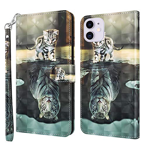 GLANDOTU Handyhülle für iPhone 14 / iPhone 13 Hülle 6.1 Zoll, [Standfunktion] [Magnet] Stoßfeste Premium Flip PU Leder Cover Case Klapphülle iPhone 14 Schutzhülle 2022 (Katze & Tiger) von GLANDOTU