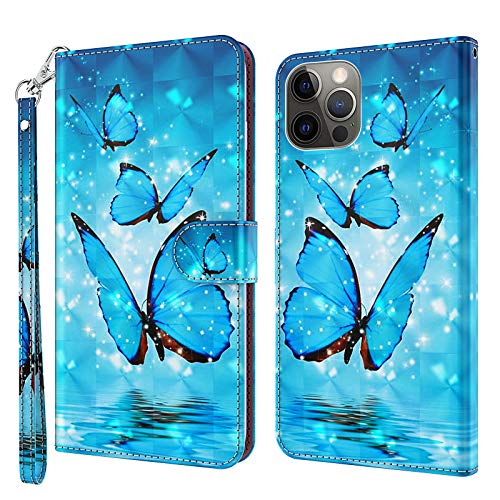 GLANDOTU Handyhülle für iPhone 14 Pro Hülle 6.1 Zoll iPhone 14 Pro 2022, [Standfunktion] [Magnet] Stoßfeste Premium Flip PU Leder Cover Case Klapphülle iPhone 14 Pro Schutzhülle (Blauer Schmetterling) von GLANDOTU