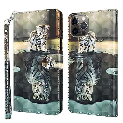 GLANDOTU Handyhülle für iPhone 14 Pro Hülle 6.1 Zoll iPhone 14 Pro 2022, [Standfunktion] [Magnet] Stoßfeste Premium Flip PU Leder Cover Case Klapphülle iPhone 14 Pro Schutzhülle (Katze & Tiger) von GLANDOTU