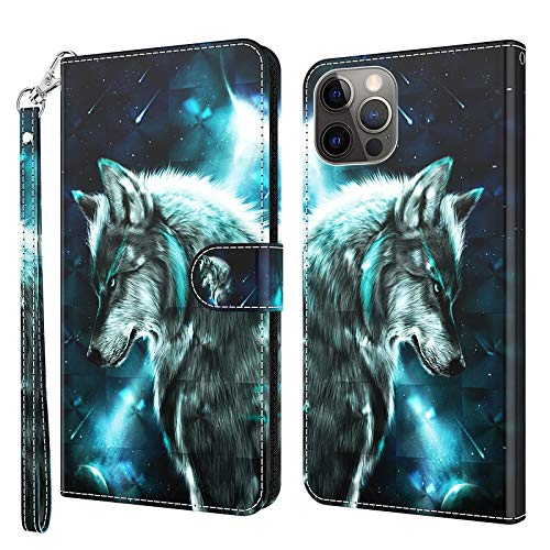 GLANDOTU Handyhülle für iPhone 14 Pro Hülle 6.1 Zoll iPhone 14 Pro 2022, [Standfunktion] [Magnet] Stoßfeste Premium Flip PU Leder Cover Case Klapphülle iPhone 14 Pro Schutzhülle (Wolf) von GLANDOTU