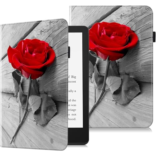 GLANDOTU Hülle für 7" Kindle Paperwhite (12th Generation-2024) und Kindle Colorsoft Signature Edition (1.Gen),Flip PU Leder Tasche mit Griffel für Kindle Paperwhite 2024 - Rote Rose von GLANDOTU