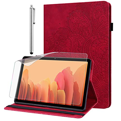 GLANDOTU Hülle für Samsung Galaxy Tab A7 10.4 Zoll 2022/2020 mit Schutzfolie und Stylus Stift, Ultra Dünn Standfunktion Flip PU Leder Tablet Hülle Samsung Tab A7 SM-T500/T505/T507, Rot von GLANDOTU