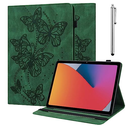 GLANDOTU Hülle für Samsung Galaxy Tab A9 SM-X115 2023 mit Stifthalter - Premium Kartenschlitz Ständer Flip Cover Case Samsung Tab A9 Tablet Hülle (Grüner Schmetterling) von GLANDOTU