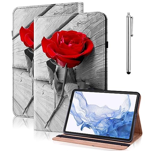 GLANDOTU Hülle für Samsung Galaxy Tab A9 SM-X115 Folio Flip Leder Schutzhülle Galaxy Tab A9 2023 Stifthalter Stand Wallet Cover Case für Samsung Tab A9 Tablet Hülle - Rote Rose von GLANDOTU