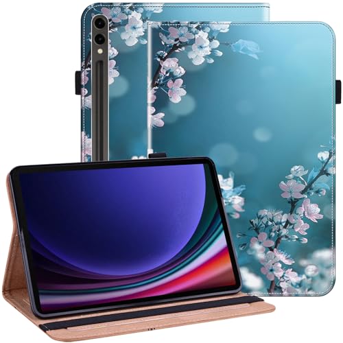 GLANDOTU Hülle für Samsung Galaxy Tab S9 Ultra 14.6 Zoll SM-X916B/X910N Flip Leder Schutzhülle Tab S9 Ultra Stifthalter Stand Wallet Cover Case für Samsung Tab S9 Ultra Hülle - Pflaumenblüte von GLANDOTU