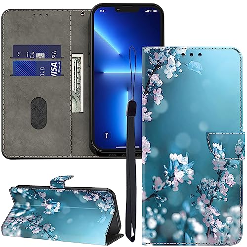 GLANDOTU Lederhülle für Samsung Galaxy A14 5G/4G Hülle, Kartensteckplätzen Muster Flip Motive Wallet Handyhülle Tasche Case Schutzhülle Kompatibel mit Samsung A14 5G Hülle - Pflaumenblüte von GLANDOTU