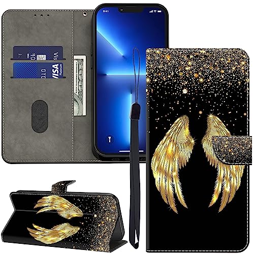 GLANDOTU Lederhülle für Samsung Galaxy A15 4G/5G Hülle, Kartensteckplätzen Muster Flip Motive Wallet Handyhülle Tasche Case Schutzhülle Kompatibel mit Samsung A15 Hülle - Goldene Flügel von GLANDOTU