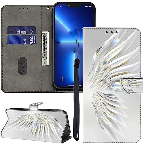 GLANDOTU Lederhülle für Samsung Galaxy A7 2018 Hülle, Kartensteckplätzen Muster Flip Motive Wallet Handyhülle Tasche Case Schutzhülle Kompatibel mit Samsung A7 2018 Hülle - Kristall-Federn von GLANDOTU