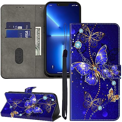 GLANDOTU Lederhülle für Samsung Galaxy A72 Hülle, Kartensteckplätzen Muster Flip Motive Wallet Handyhülle Tasche Case Schutzhülle Kompatibel mit Samsung A72 Hülle - Diamant-Schmetterling von GLANDOTU