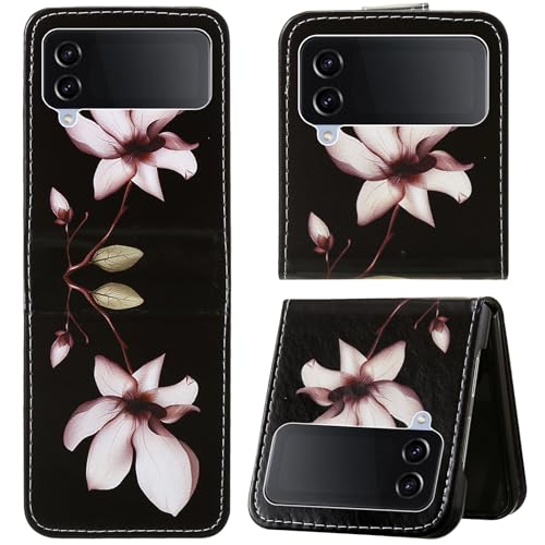 GLANDOTU Lederhülle für Samsung Galaxy Z Flip 4 Hülle, Kartensteckplätzen Muster Flip Motive Wallet Handyhülle Tasche Case Schutzhülle Kompatibel mit Samsung Z Flip 4 5G Hülle - Lotus von GLANDOTU