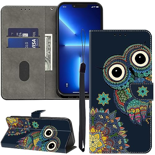 GLANDOTU Lederhülle für Sony Xperia 10 IV 2022 Hülle, Kartensteckplätzen Muster Motive Wallet Handyhülle Tasche Case Schutzhülle Kompatibel mit Xperia 10 IV Hülle - Cartoon Eule von GLANDOTU