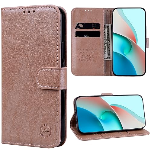 GLANDOTU Lederhülle für Xiaomi Redmi A1 / A2 Hülle, Premium Magnet Kartenfächer Flip Wallet Leder Tasche Case Schutzhülle for Redmi A1 / Redmi A2 Hülle - Roségold von GLANDOTU