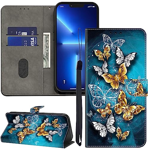 GLANDOTU Lederhülle für Xiaomi Redmi Note 8 Hülle, Kartensteckplätzen Muster Flip Motive Wallet Handyhülle Tasche Case Schutzhülle Kompatibel mit Redmi Note 8 Hülle - Grüner Schmetterling von GLANDOTU