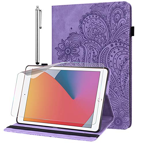 GLANDOTU Tablet-Hülle für Apple iPad Mini 1/2/3/4/5 mit Schutzfolie - Ultra Dünn (Auto Schlaf/Wach) Flip Cover PU Leder Hülle mit Stylus Stift (Purple) von GLANDOTU