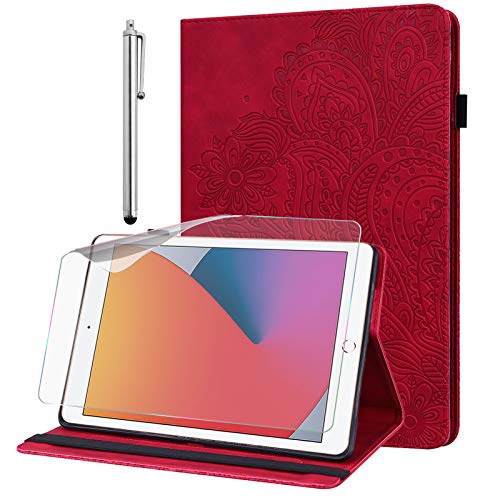 GLANDOTU Tablet-Hülle für Apple iPad Mini 1/2/3/4/5 mit Schutzfolie - Ultra Dünn (Auto Schlaf/Wach) Flip Cover PU Leder Hülle mit Stylus Stift (Red) von GLANDOTU