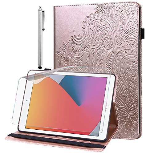 GLANDOTU Tablet-Hülle für Apple iPad Mini 1/2/3/4/5 mit Schutzfolie - Ultra Dünn (Auto Schlaf/Wach) Flip Cover PU Leder Hülle mit Stylus Stift (Rose Gold) von GLANDOTU