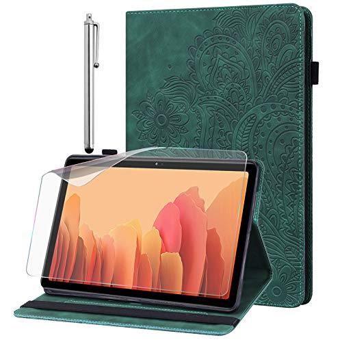 Hülle für Kindle Fire HD 8 Tablet (7. und 8. Generation - 2017 und 2018) mit Schutzfolie und Stylus Stift - Ultra Dünn mit Standfunktion Flip Cover PU Leder Hülle (Grün) von GLANDOTU