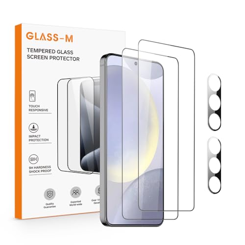 GLASS-M [2+2 Pack Displayschutzfolie mit Kameraobjektivschutz für Samsung Galaxy S24+/S24 Plus, gehärtetes Glas, vollständige Abdeckung, Fingerabdruck-Entriegelung von GLASS-M