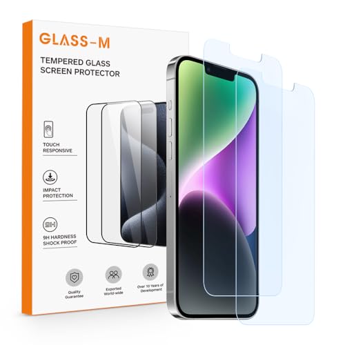 GLASS-M [2 Pack Anti-Blaulicht Displayschutzfolie für iPhone 14/iPhone 13/iPhone 13 Pro (6,1 Zoll), Blaulichtfilter Panzerglas, Augenschutz, Blaulichtblockierung von GLASS-M