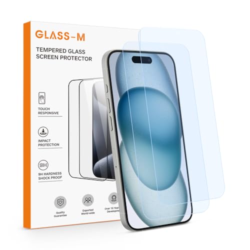 GLASS-M [2 Pack Anti-Blaulicht-Displayschutzfolie für iPhone 15/15 Pro (6,1 Zoll), Blaulichtfilter gehärtetes Glas, [hüllenfreundlich] Displayschutzfolie von GLASS-M