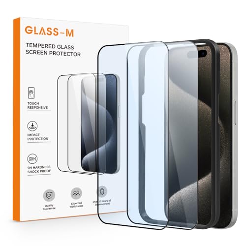 GLASS-M Anti-Blaulicht-Displayschutzfolie für iPhone 15 Pro Max, vollständige Abdeckung, blaues Licht, gehärtetes Glas, [Kanten-zu-Kante-Schutz] [einfache Installation] von GLASS-M
