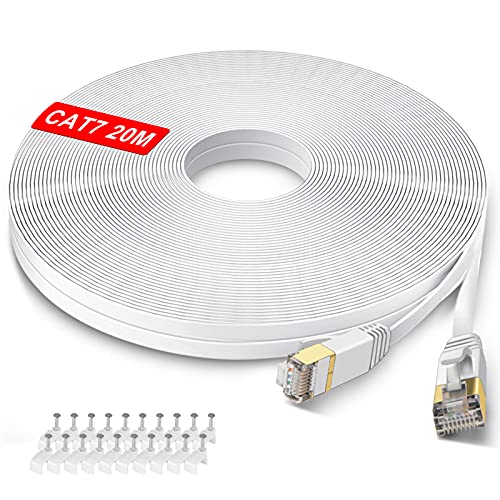 GLCON 20m CAT 7 LAN Kabel Netzwerkkabel Hochgeschwindigkeits 10000Mbit/s Gigabit Ethernet-Kabel 20Meter RJ45 Flach Internetkabel Patchkabel für PC PS5 Xbox Switch Modem von GLCON