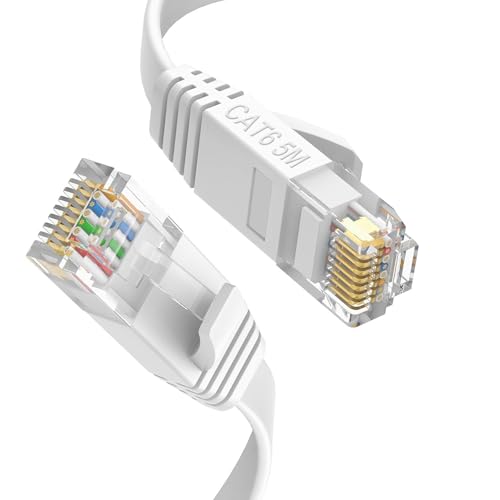 GLCON 5m LAN Kabel - CAT 6 Netzwerkkabel Flach, Langlebig Ethernet Kabel RJ45 Kabel für Heim Office, Kompatibel mit Router TV Switch PS5/4 - Weiß GLCON 5m LAN Kabel - CAT 6 Netzwerkkabel Flach, Langlebig Ethernet Kabel RJ45 Kabel für Heim Office, Kompatibel mit Router TV Switch PS5/4 - Weiß von GLCON