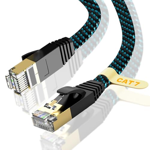 GLCON 10m Cat 7 Geflochten Netzwerkkabel, Lan Kabel Flach 10Gbit/s Ethernet Kabel RJ45 Internetkabel Patchkabel für PS5/PS4 Switch Modem Xbox PC Smart TV Weiß von GLCON