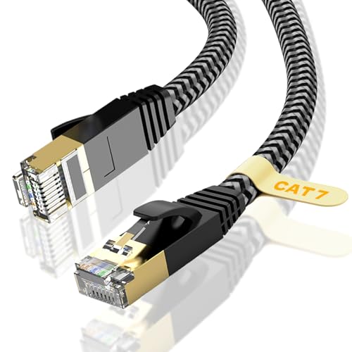 GLCON Cat 7 Geflochten Netzwerkkabel 10m, Lan Kabel Flach 10Gbit/s Ethernet Kabel RJ45 Internetkabel Patchkabel für PS5/PS4 Switch Modem Xbox PC Smart TV Weiß von GLCON