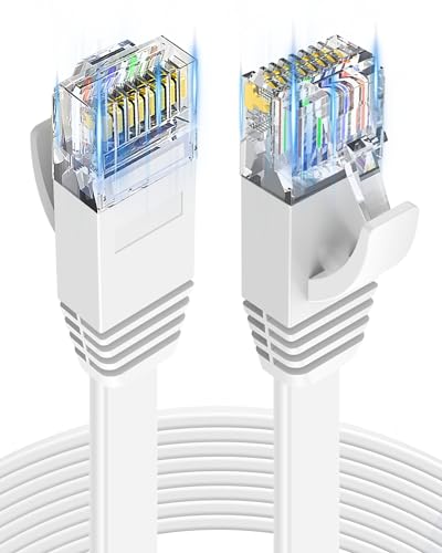 GLCON LAN Kabel 15 Meter CAT 6 Netzwerkkabel Hochgeschwindigkeits 1000Mbit/s Gigabit Flach Ethernet-Kabel Cat.5e Cat.6 RJ45 Internet Patchkabel für PC PS5 Xbox Switch Modem Weiß von GLCON