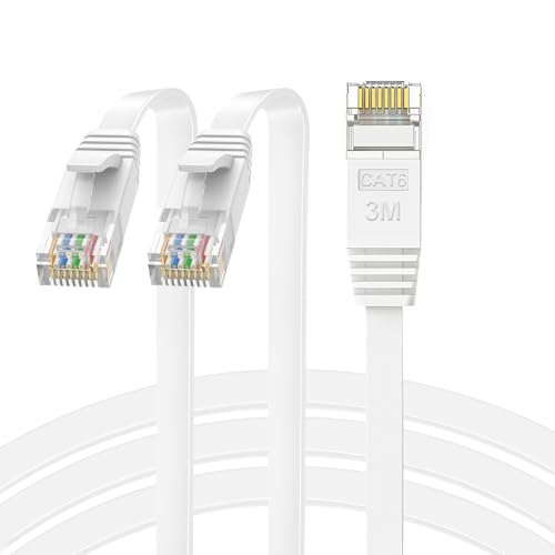 GLCON LAN Kabel 3m 2er-Pack, CAT 6 Netzwerkkabel Flach, Langlebig Ethernet Kabel RJ45 Kabel für Heim Office, Kompatibel mit Router TV Switch PS5/4 - Weiß GLCON LAN Kabel 3m 2er-Pack, CAT 6 Netzwerkkabel Flach, Langlebig Ethernet Kabel RJ45 Kabel für Heim Office, Kompatibel mit Router TV Switch PS5/4 - Weiß von GLCON