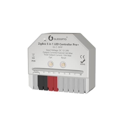GLEDOPTO Pro Serie ZigBee 230V Unterputz UP Controller Dimm-Aktor für LED Halogen Lampen, Trafo & Leuchten mit Taster-Anschluss (5in1) von GLEDOPTO